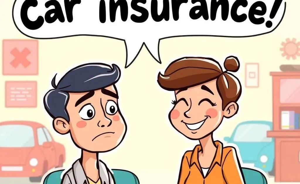 Cartoon drawing of people discussing car insurance