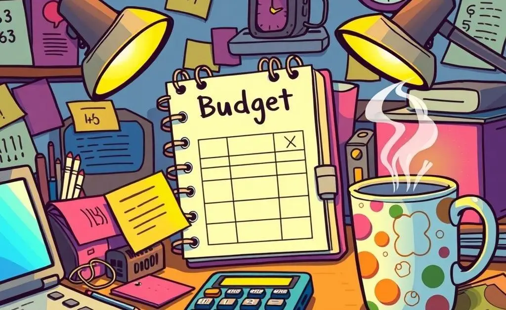 Budget planner with financial notes and calculator