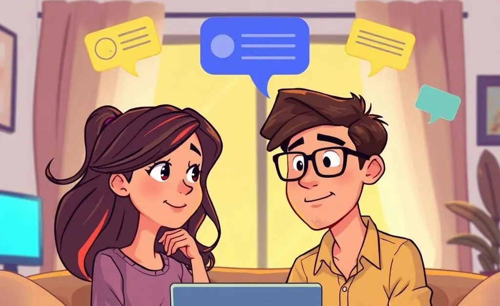 Two people having a thoughtful conversation online.