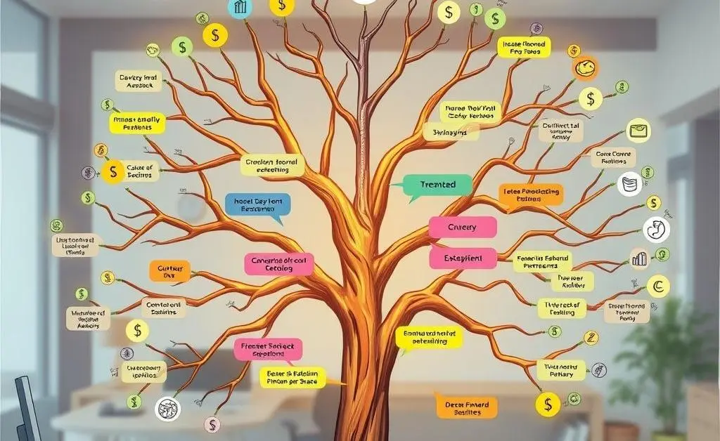 A decision tree with different paths to financial independence