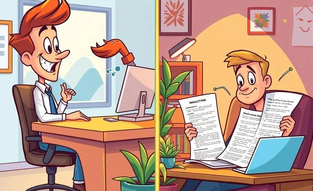 Split-screen of an insurance agent and policy reading