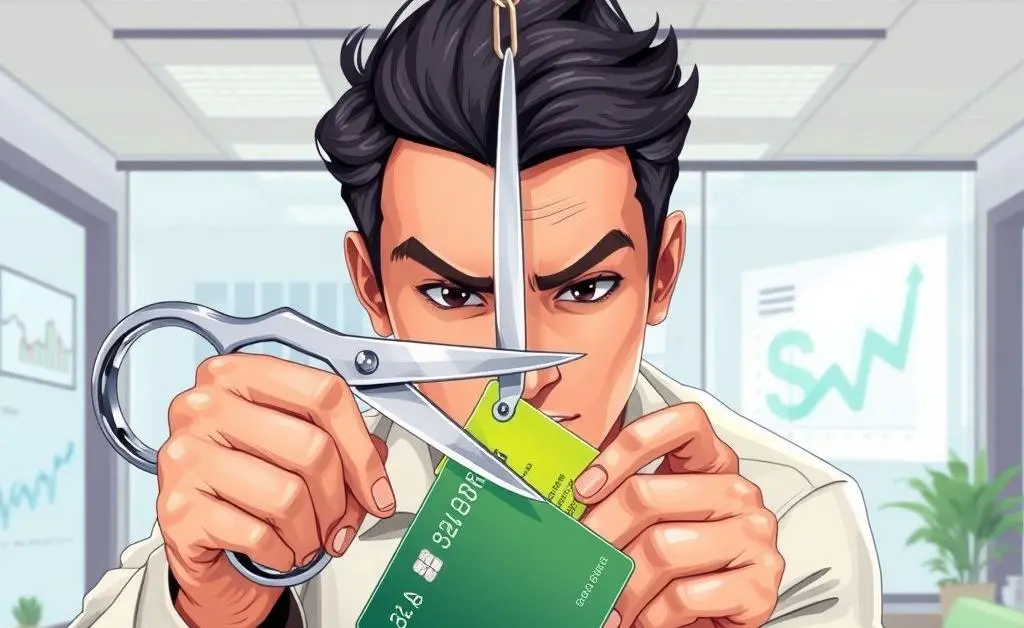 Illustration of a person cutting credit card debt with scissors