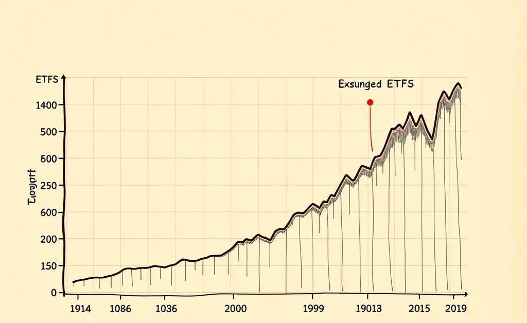 A chart comparing the growth of ETFs vs. mixed portfolios over time