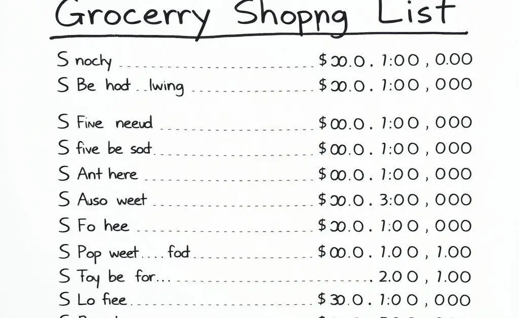 Grocery shopping list with prices