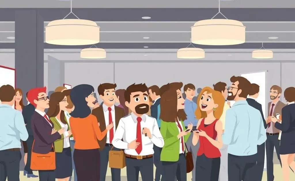 Colleagues networking at a business event