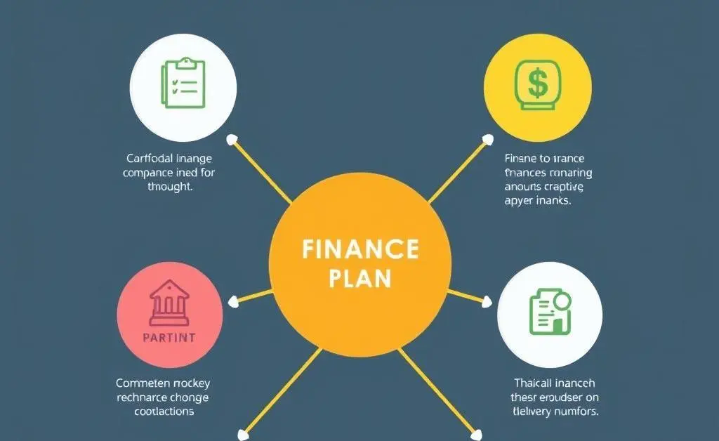 An image of a colorful flowchart showing steps of a personal finance plan.