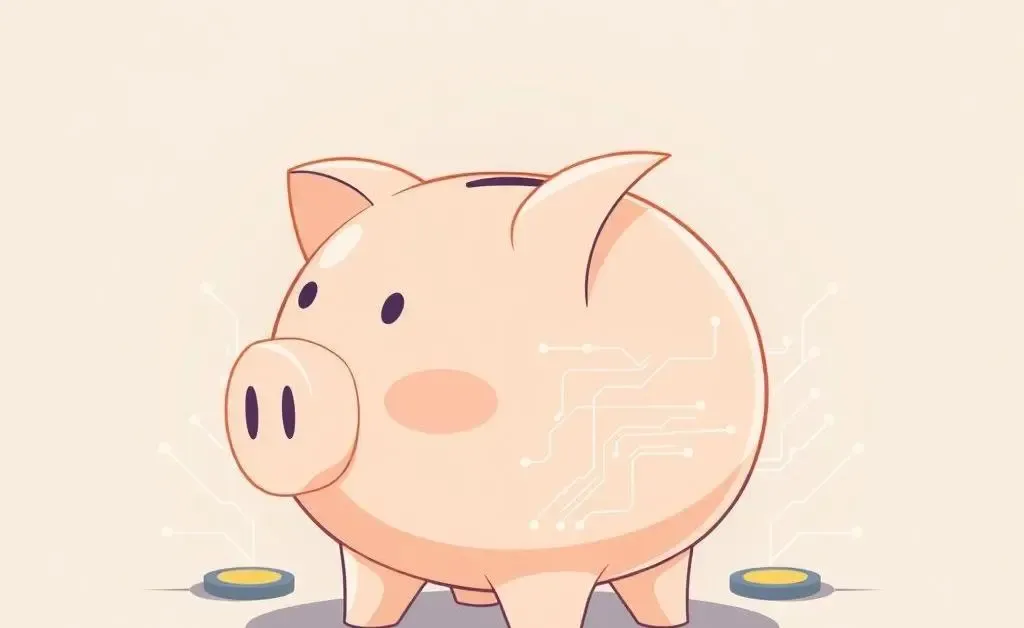 Piggy bank with digital and tech elements around