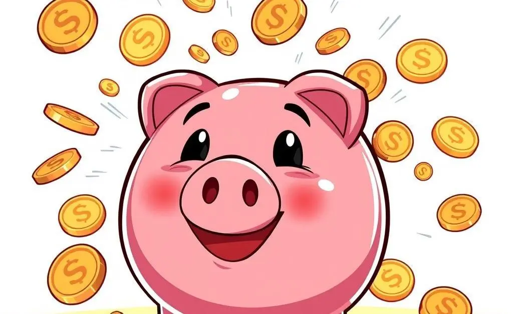 Piggy bank with multiple coins being deposited