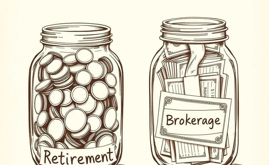 Two jars labeled 'Retirement' and 'Brokerage'