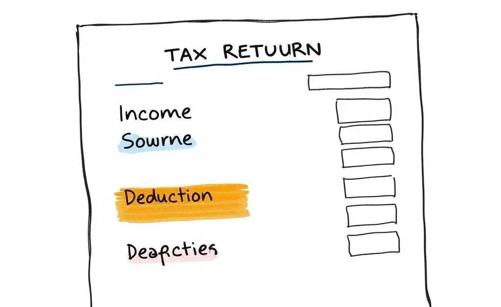 Simple tax return form with income and deductions highlighted