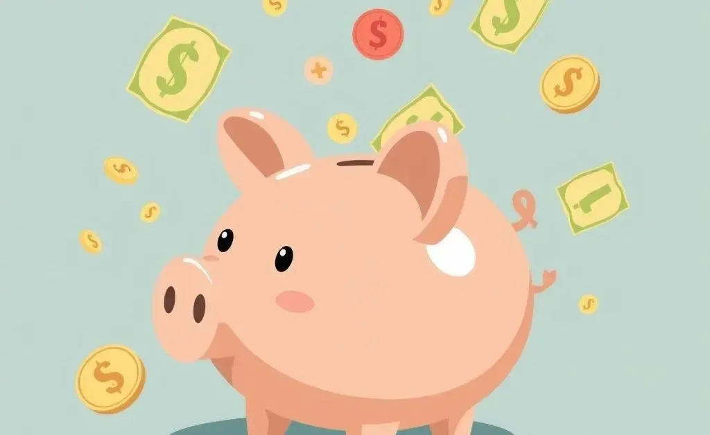 Illustration of a piggy bank with currency symbols