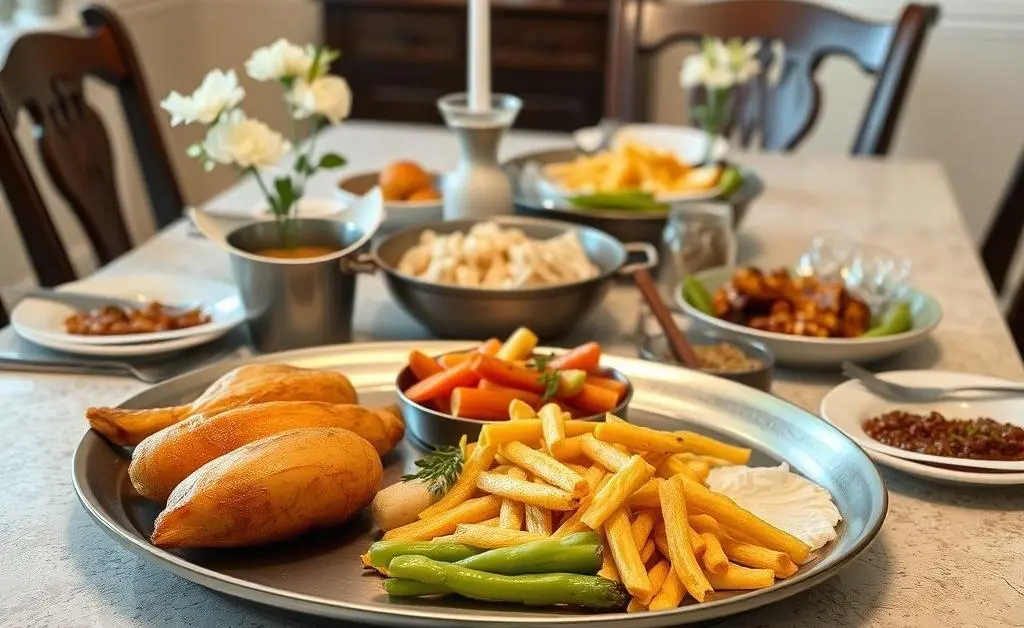An inviting image of a homemade meal setup on a dining table, complete with decorations.