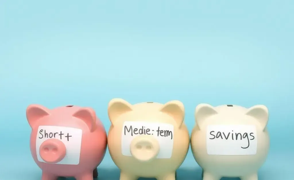 Three piggy banks labeled for different savings goals