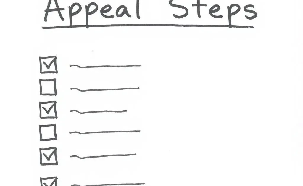 A hand-drawn checklist titled 'Appeal Steps' with checkmarks over several boxes.