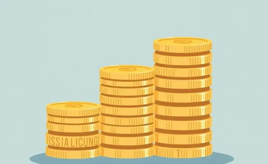 Illustration of a stack of coins growing from small to large, signifying savings or investment growth.