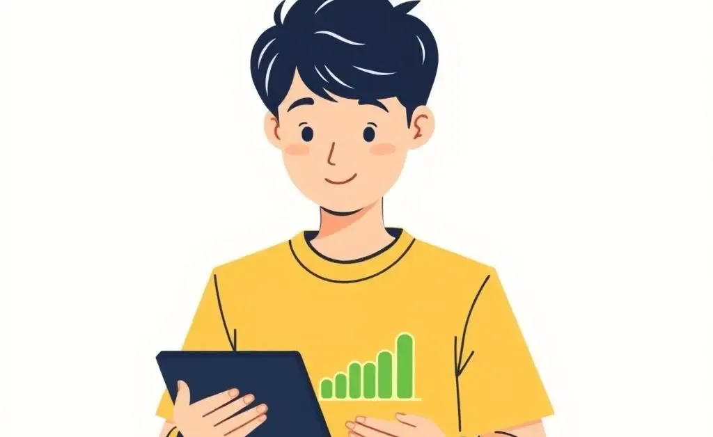 Person tracking savings growth on a tablet