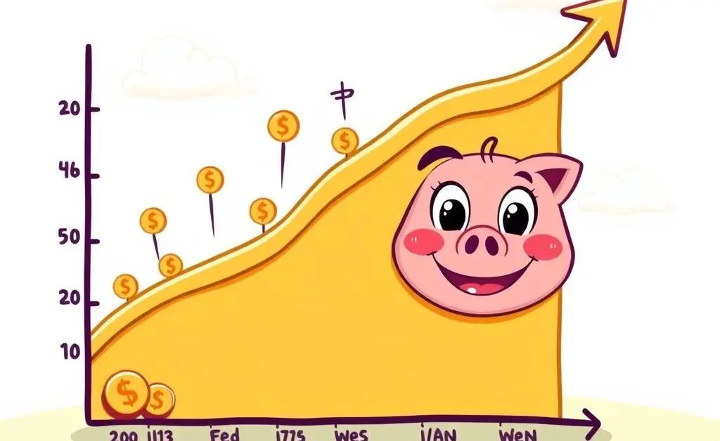 Graph showing savings growth over time with a smiley face.