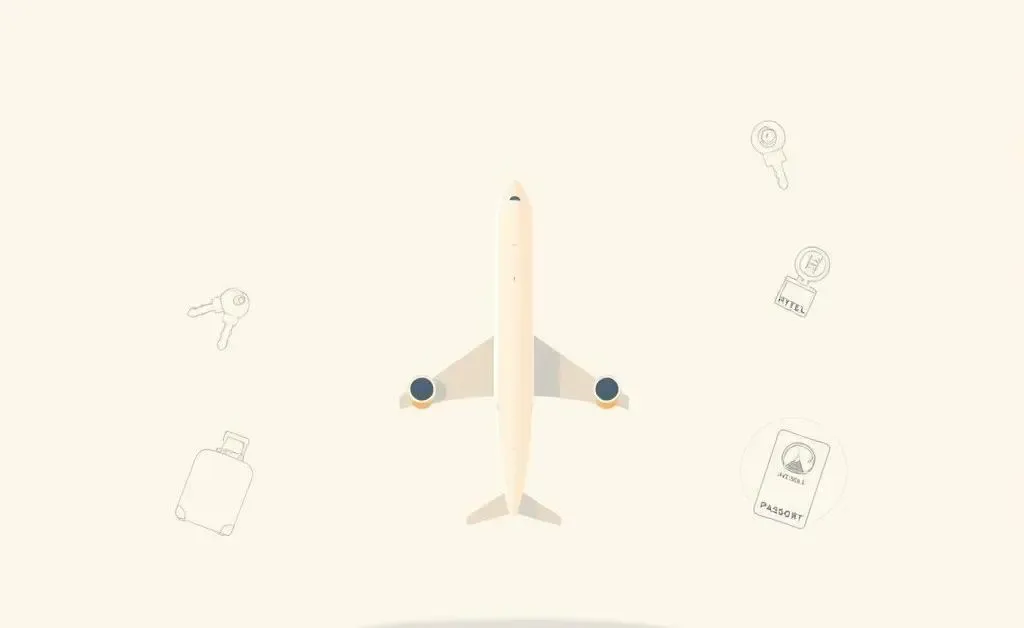A minimalist graphic depicting travel-related perks and an airplane.
