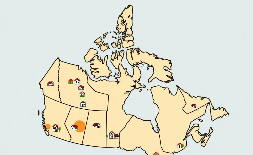 Hand-drawn style map of Canada with marked housing hotspots.