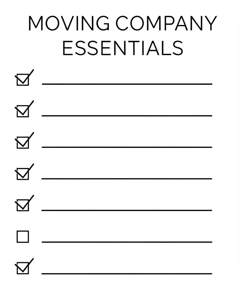 Checklist titled 'Moving Company Essentials'