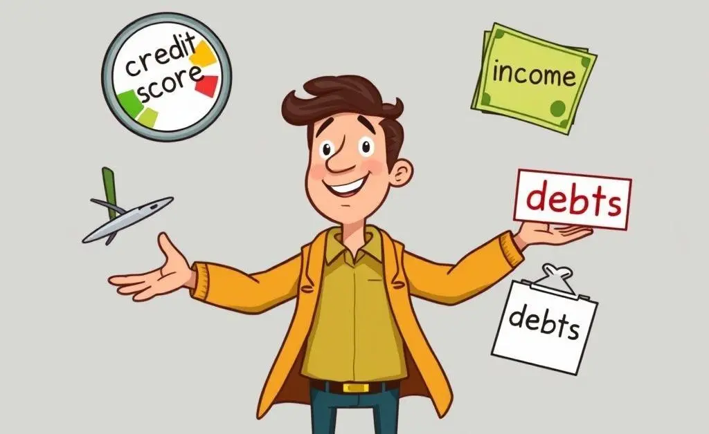 Cartoon of a person juggling financial considerations