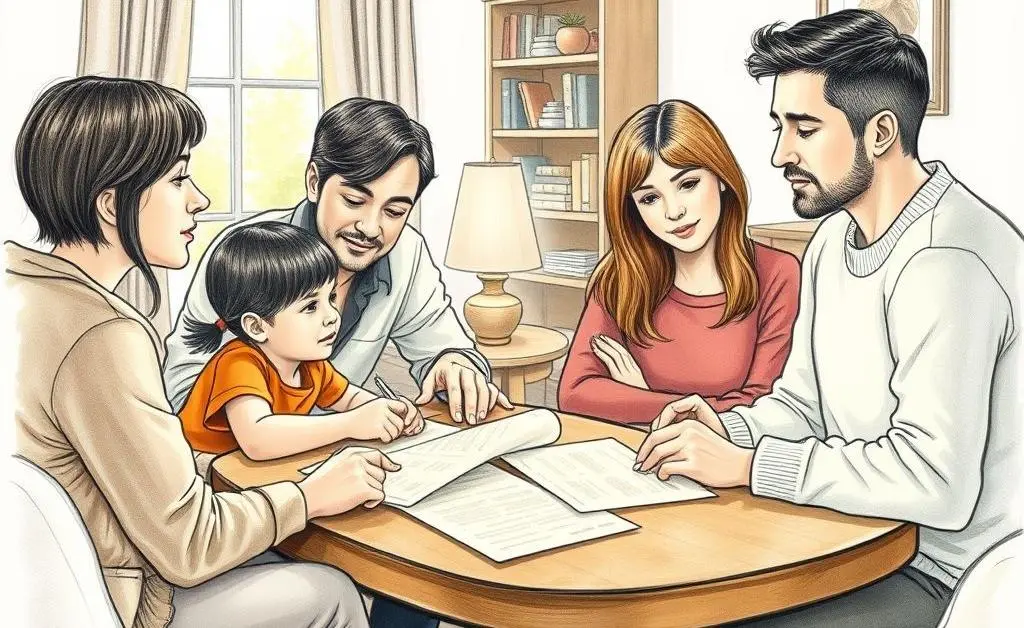Family reviewing mortgage documents