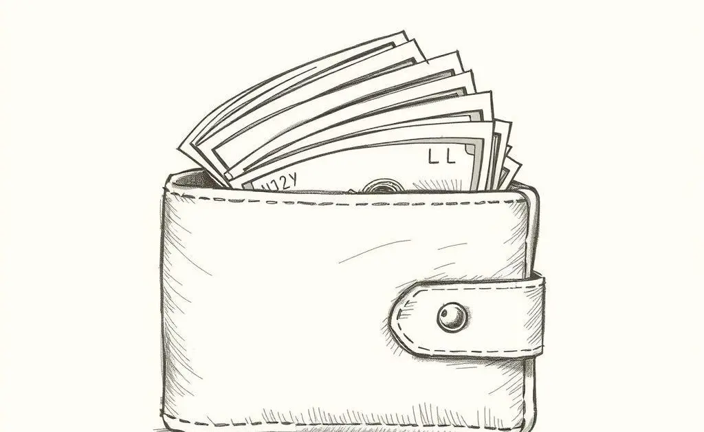 A hand-drawn image of a wallet filling with cash.