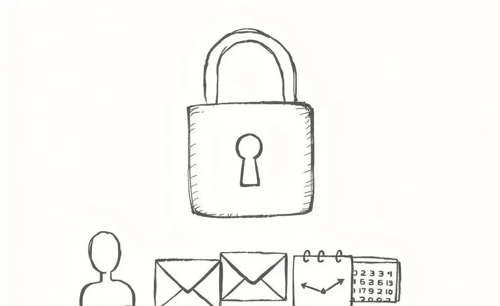 A hand-drawn image of a lock symbol over personal data represented by generic icons.