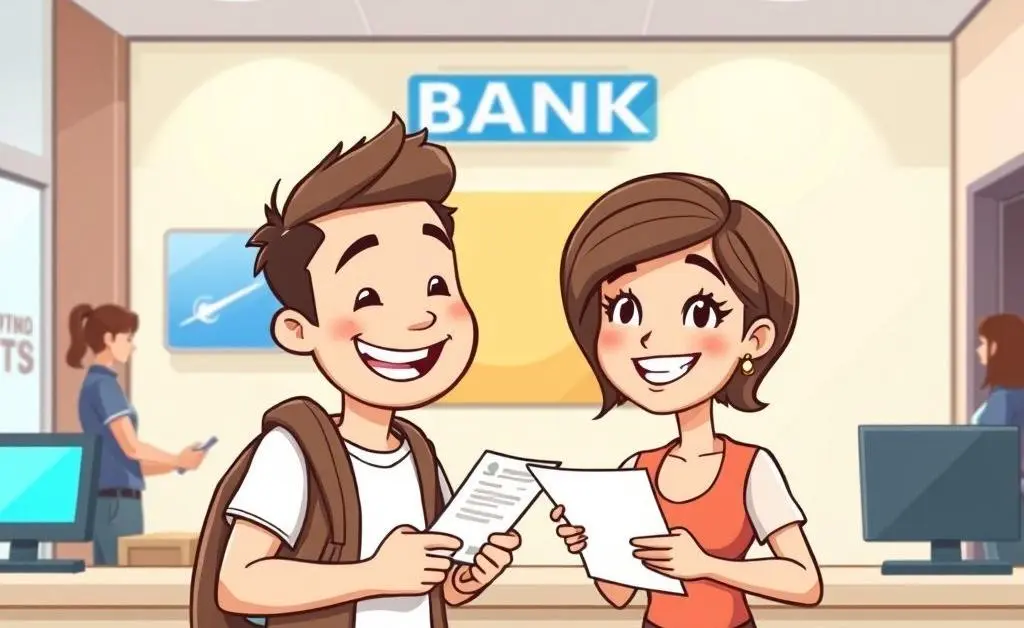 Customer interacting with a friendly bank teller