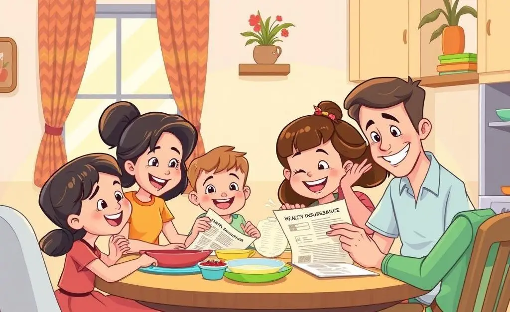 Family discussing insurance at a table