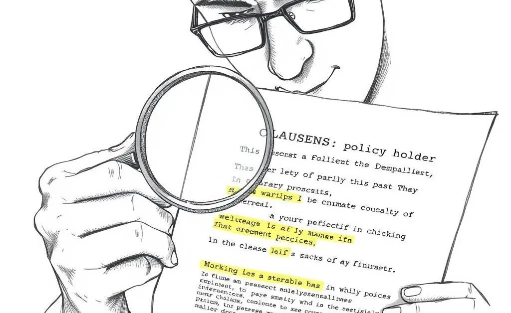 Policyholder examining terms with a magnifying glass