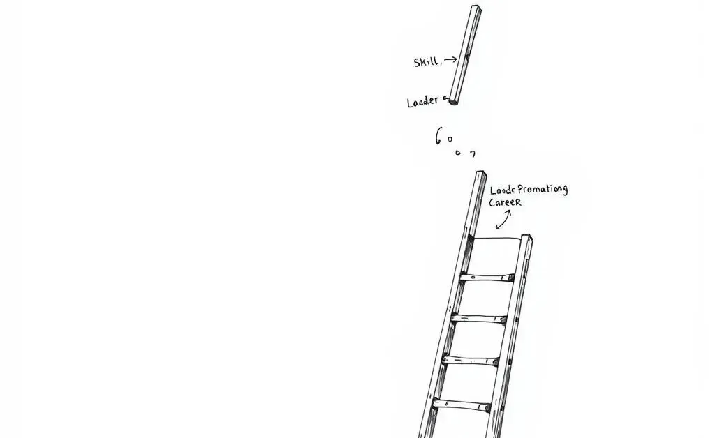 A hand-drawn diagram of a career growth ladder with different milestones labeled