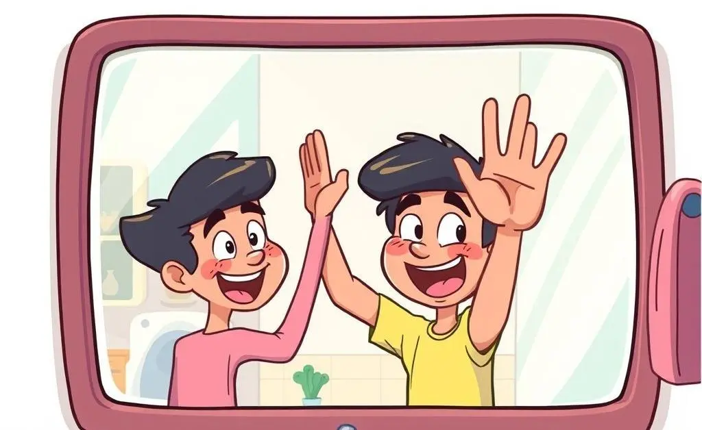 Person giving themselves a high-five in the mirror