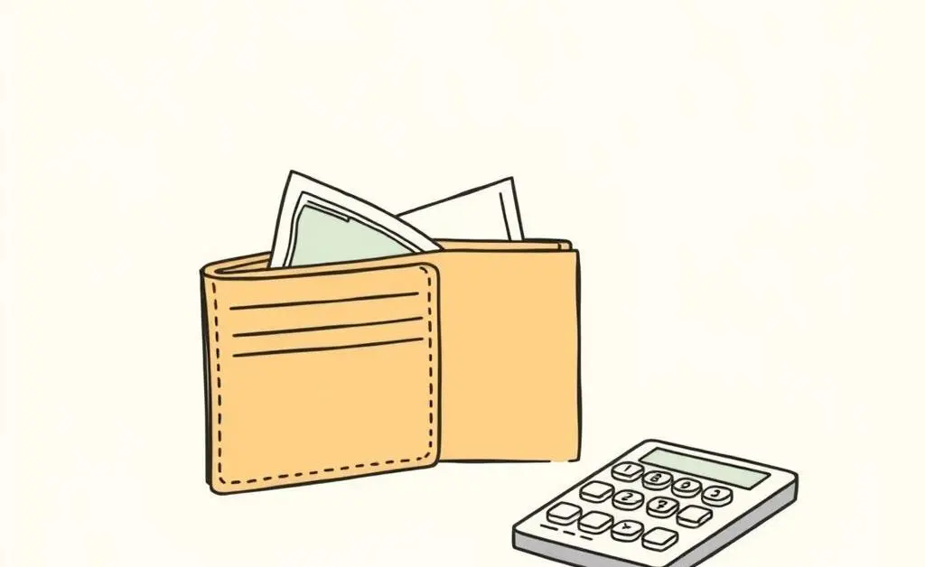 A wallet with cash and a calculator