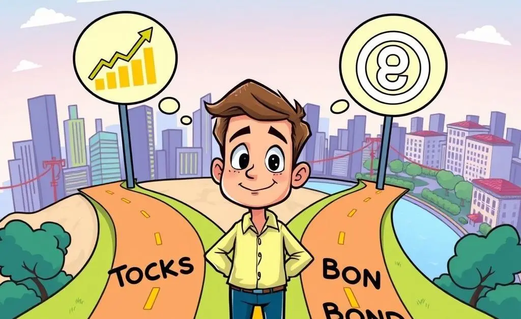 Illustration of person at financial choice crossroads