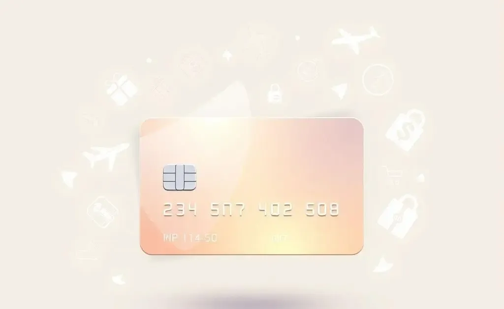Credit card with rewards floating around it