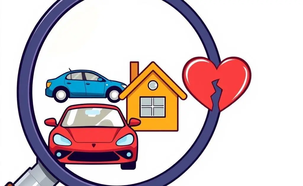 Magnifying glass on insurance symbols