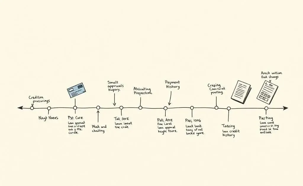Hand-drawn illustration of a timeline representing credit history