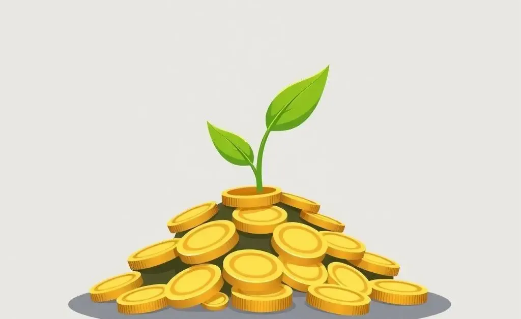 A plant growing from a pile of coins