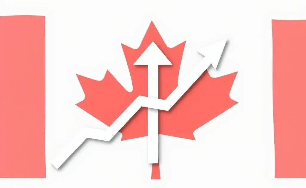 Canadian flag with a rising graphic indicator representing mortgage rates.