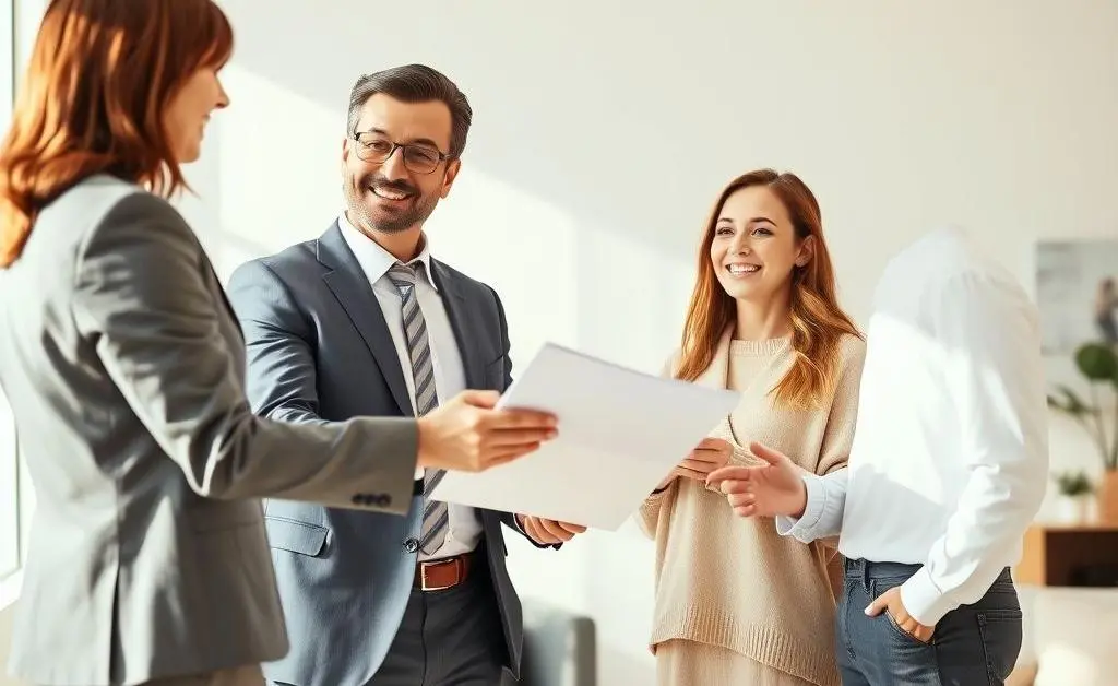 Real estate agent handing over documents
