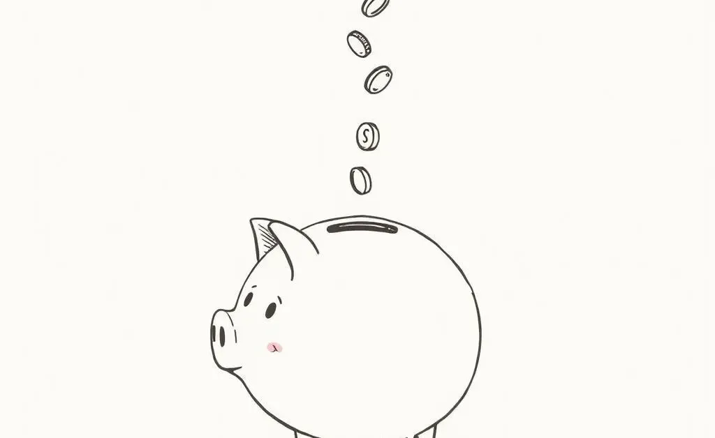 Piggy bank with coins symbolizing savings.