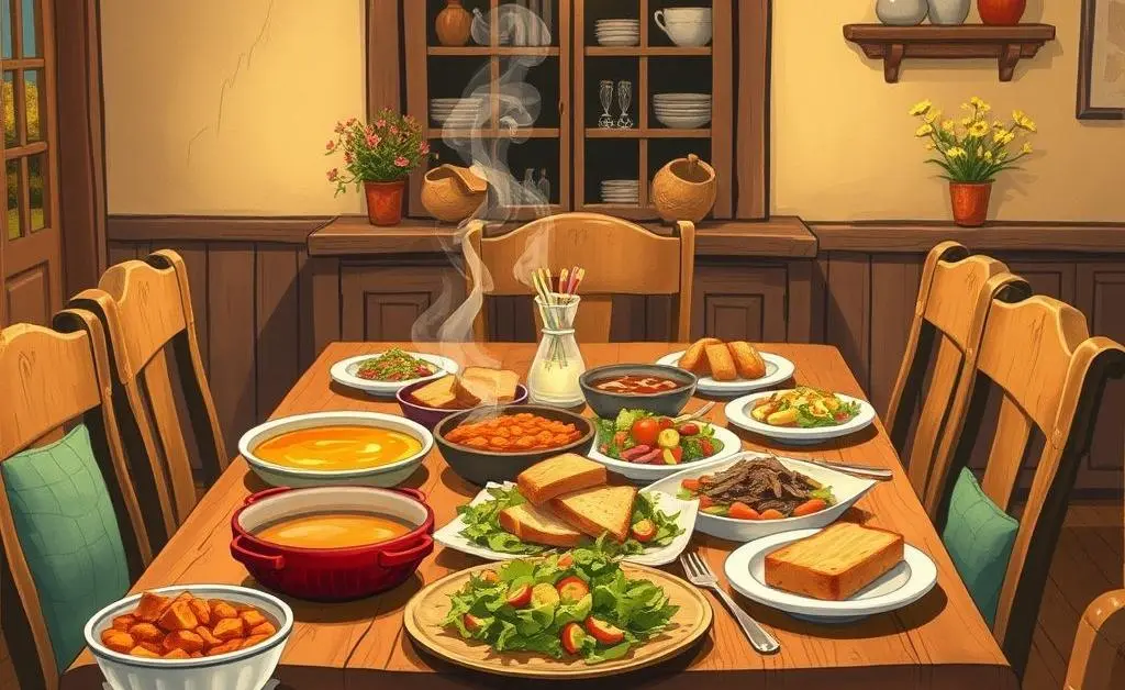 Dining table with a homemade meal