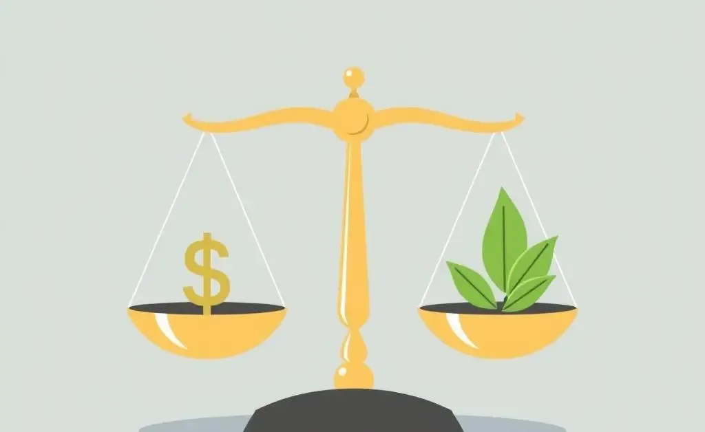 A scale balancing money and sustainability