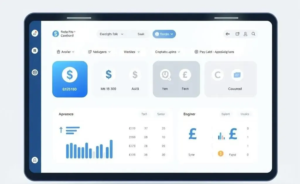 Digital bank interface with international currency icons