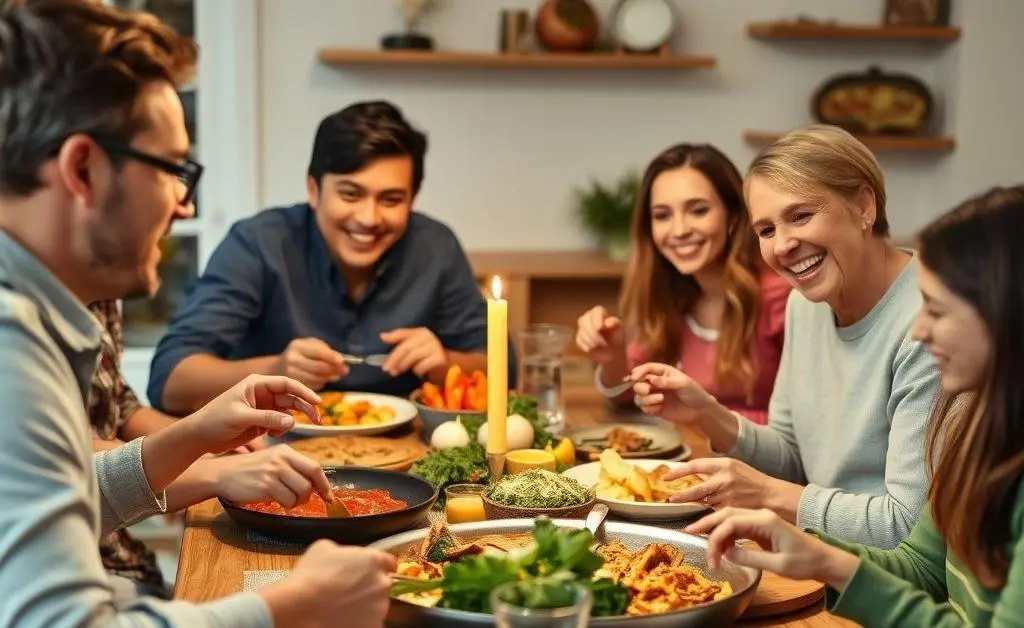 Family enjoying a homemade dinner
