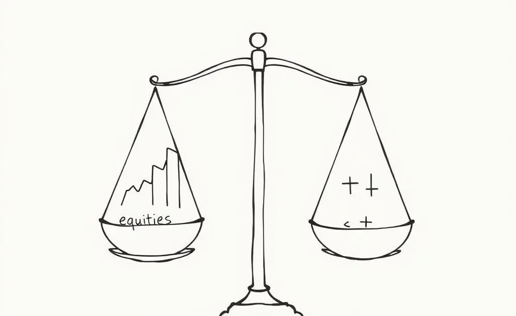 Scales balancing between stocks and bonds