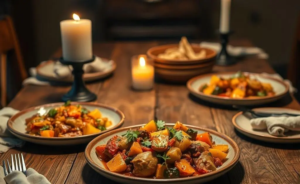A cozy dining setup with a delicious homemade dish served