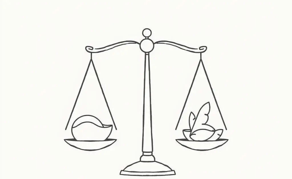 A minimalist drawing of balancing scales symbolizing budgeting and spending.