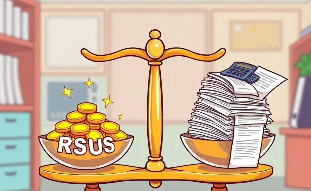 Balance scale with RSUs and taxes.